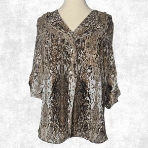 Calvin Klein Snakeskin Blouse – Size L – Animal Print Tie-Neck Top